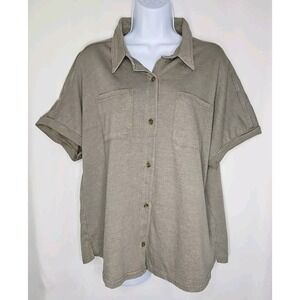 C&C California Women's Army Green Cap Sleeve Button Up Shirt Size Medium - NWT
